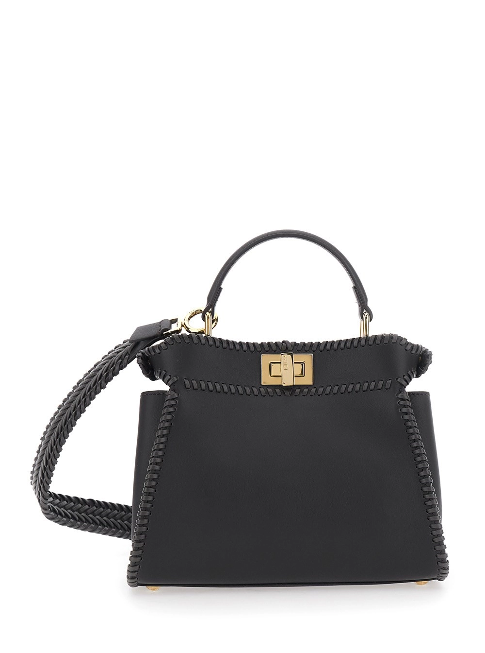 Fendi Borsa a Mano 'Mini Peekaboo' con Chiusura a Girello in Pelle Nera Donna