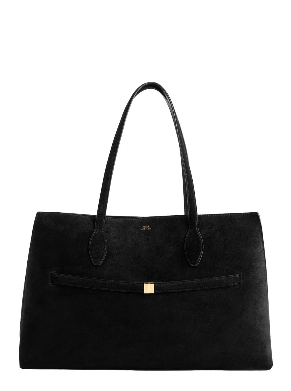 Toteme Borsa Shopper 'Lounge' con Cinturino e Logo Lettering sul Fronte in Pelle Scamosciata Nera Donna