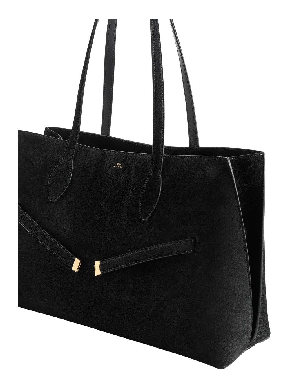 Toteme Borsa Shopper 'Lounge' con Cinturino e Logo Lettering sul Fronte in Pelle Scamosciata Nera Donna, view 2