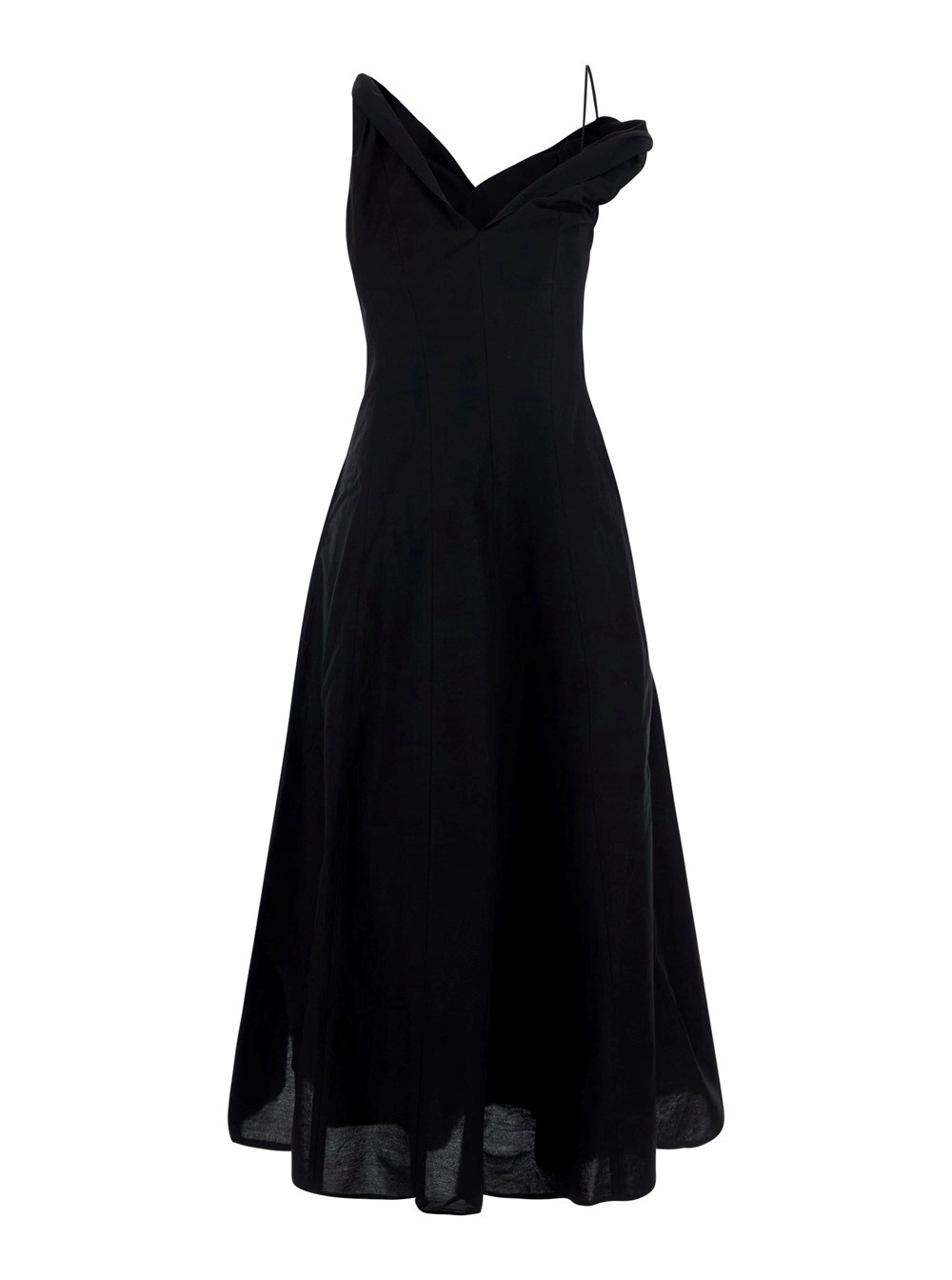 Rohe Abito con scollo a cuore e spalline asimmetriche in misto cotone nero donna