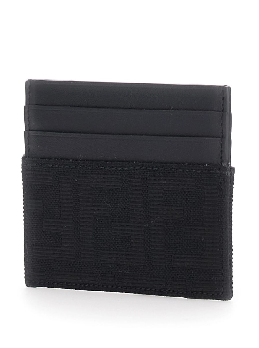 Fendi Portacarte con motivo FF in pelle e tessuto nero uomo, view 2