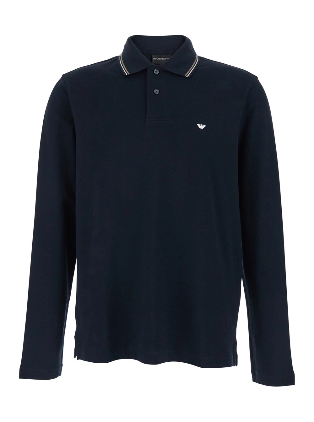 Emporio Armani Polo con Maniche Lunghe e Logo sul Fronte in Cotone Blu Uomo