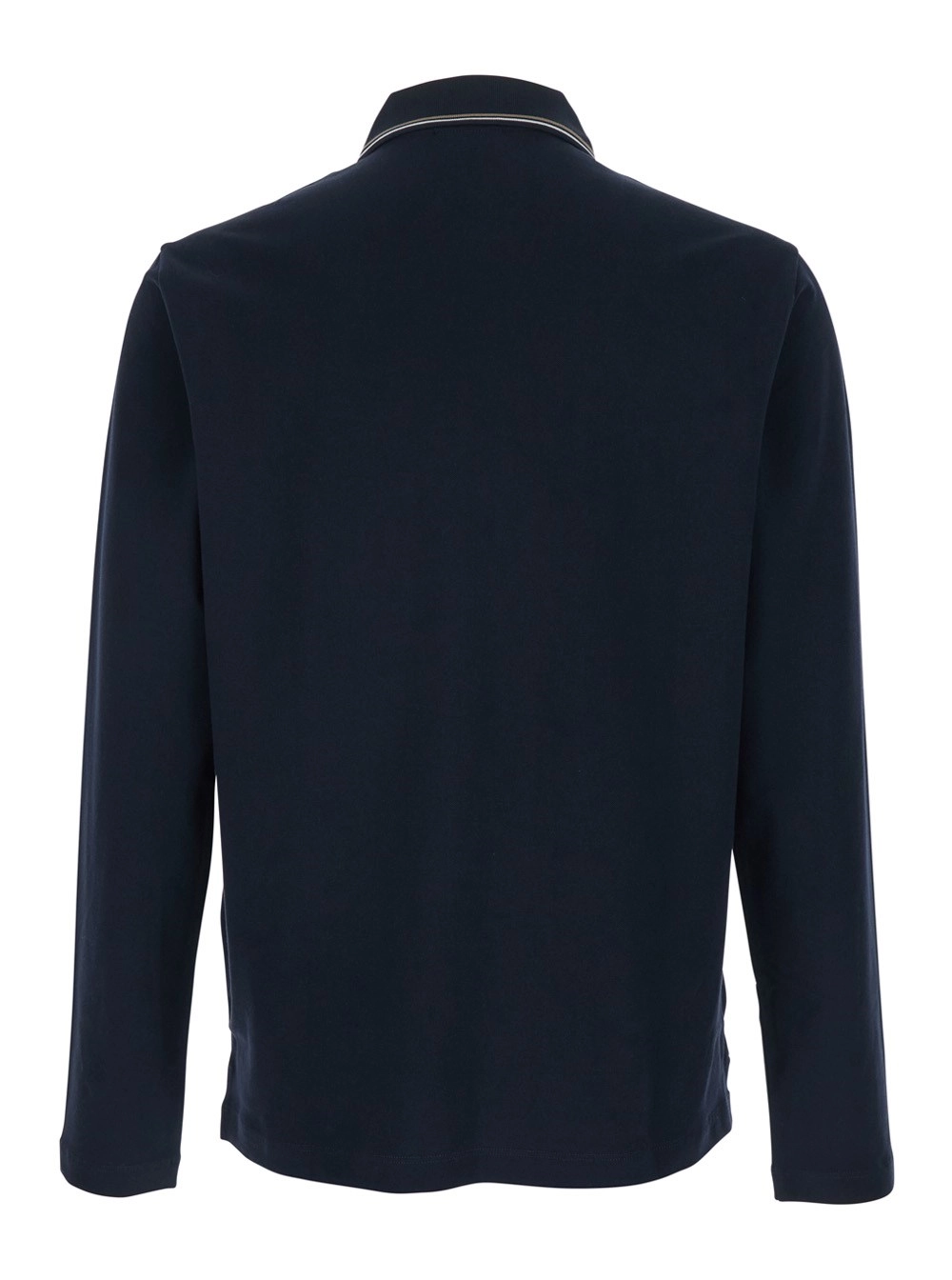 Emporio Armani Polo con Maniche Lunghe e Logo sul Fronte in Cotone Blu Uomo, view 2
