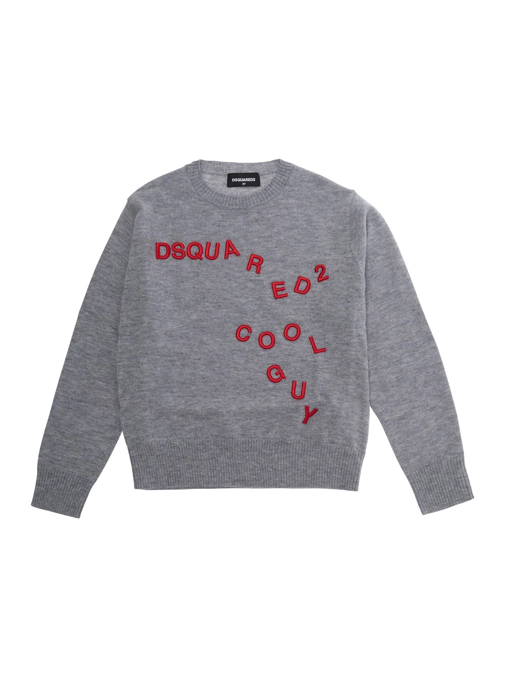 Dsquared2 kids Maglione Girocollo con Logo Lettering sul Fronte in Lana Grigio Bambino