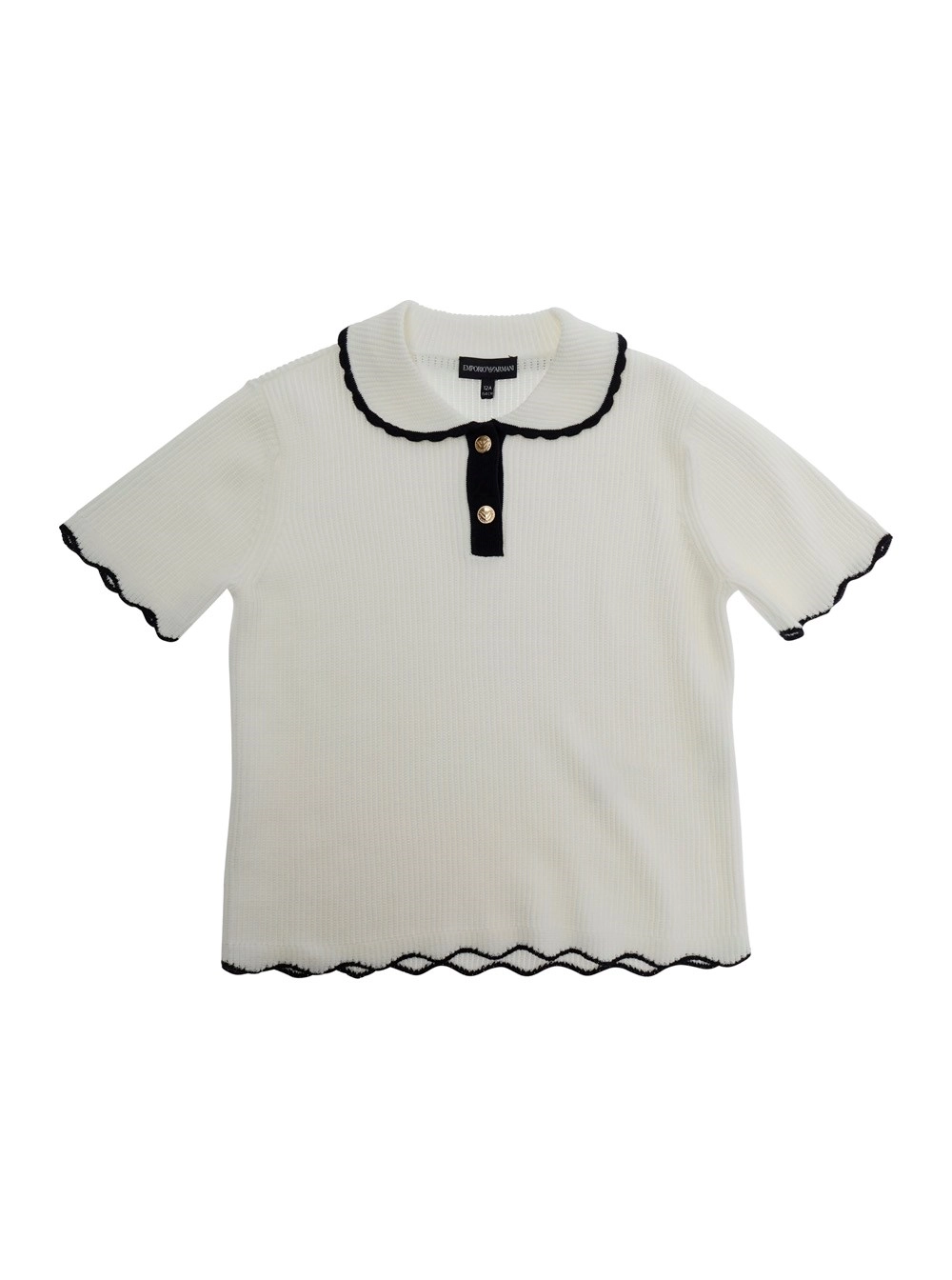 Emporio armani kids Maglia con colletto Peter Pan e Orli a Contrasto in Cotone a Coste Bianca Bambina