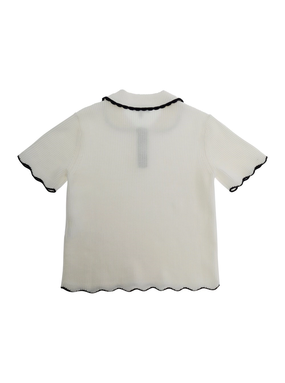 Emporio armani kids Maglia con colletto Peter Pan e Orli a Contrasto in Cotone a Coste Bianca Bambina, view 2