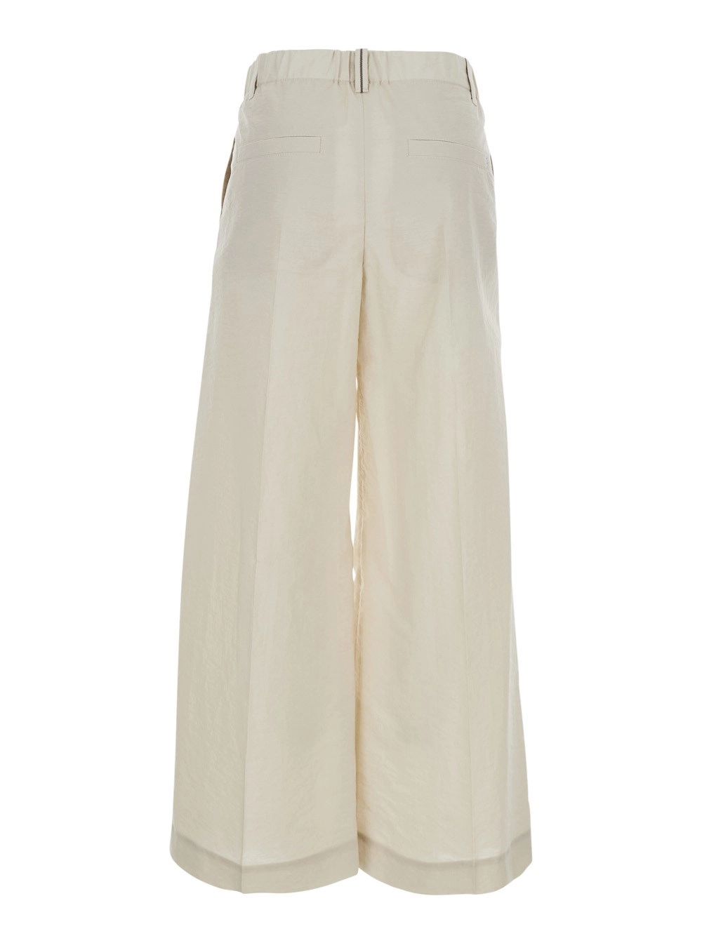 Brunello Cucinelli Pantaloni con Gamba Ampia e Dettaglio Monile sul Retro in Misto Cotone Beige Donna, view 2