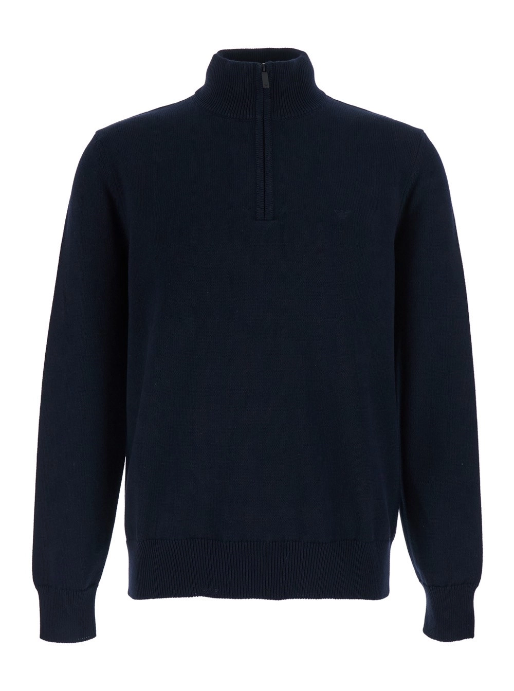 Emporio Armani Maglia con chiusura con mezza zip sul fronte e ricamo logo sul fronte in cotone blu uomo