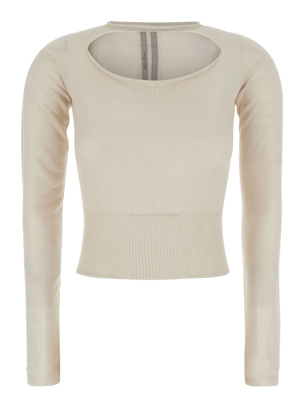 Rick Owens Maglione Crop con Cut-Out sul Fronte e Rifiniture a Coste in Cashmere Beige Donna