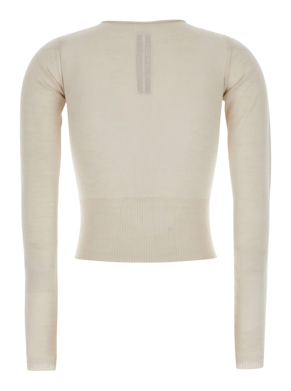 Rick Owens Maglione Crop con Cut-Out sul Fronte e Rifiniture a Coste in Cashmere Beige Donna, view 2