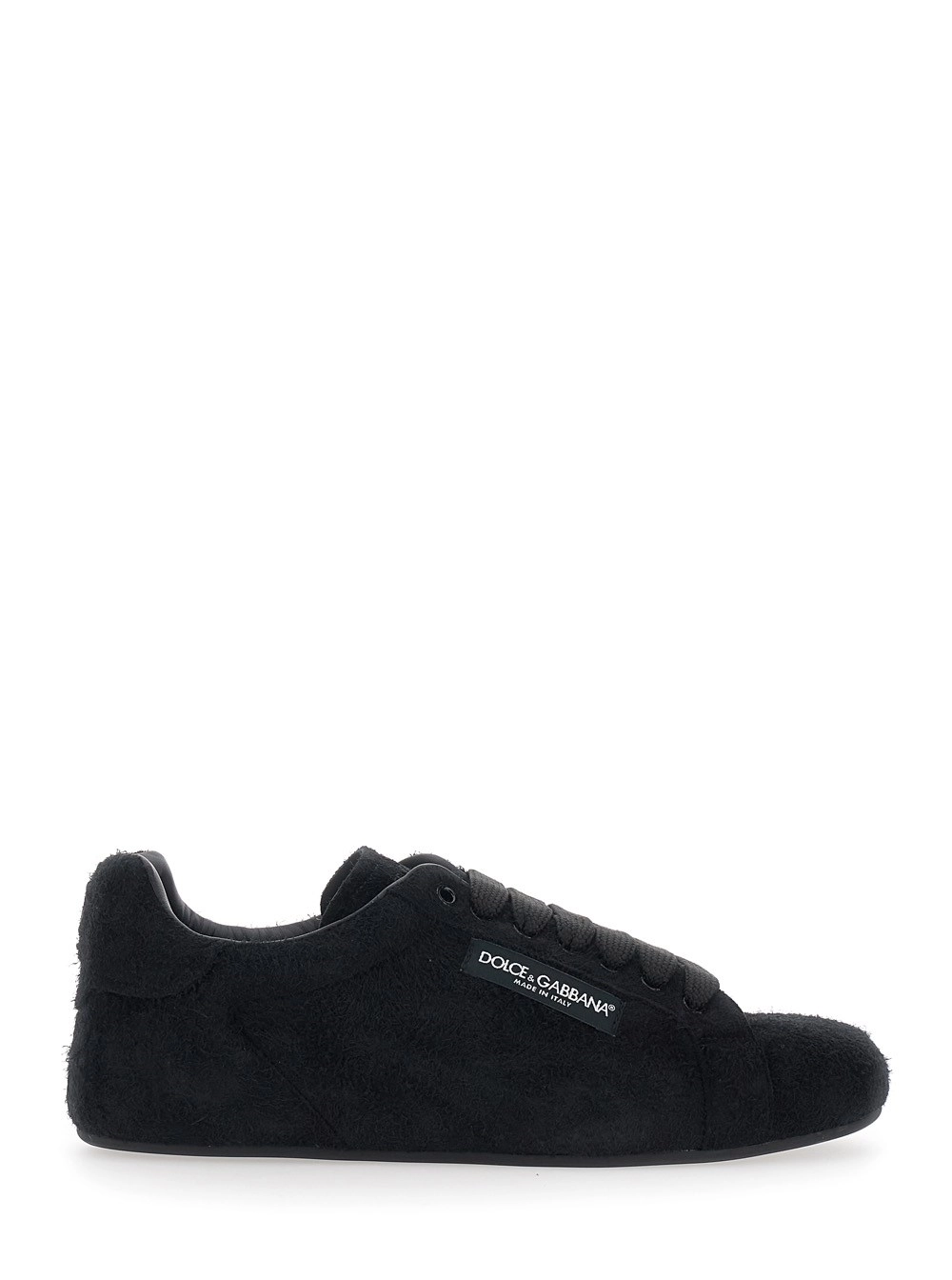 Dolce & Gabbana Sneakers' Portofino' con patch logo sul lato e logo sulla linguetta in pelle scamosciata nere uomo