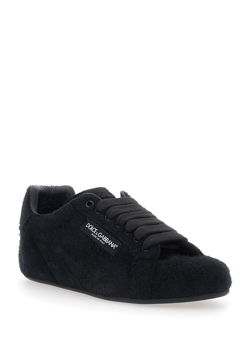 Dolce & Gabbana Sneakers' Portofino' con patch logo sul lato e logo sulla linguetta in pelle scamosciata nere uomo, view 2