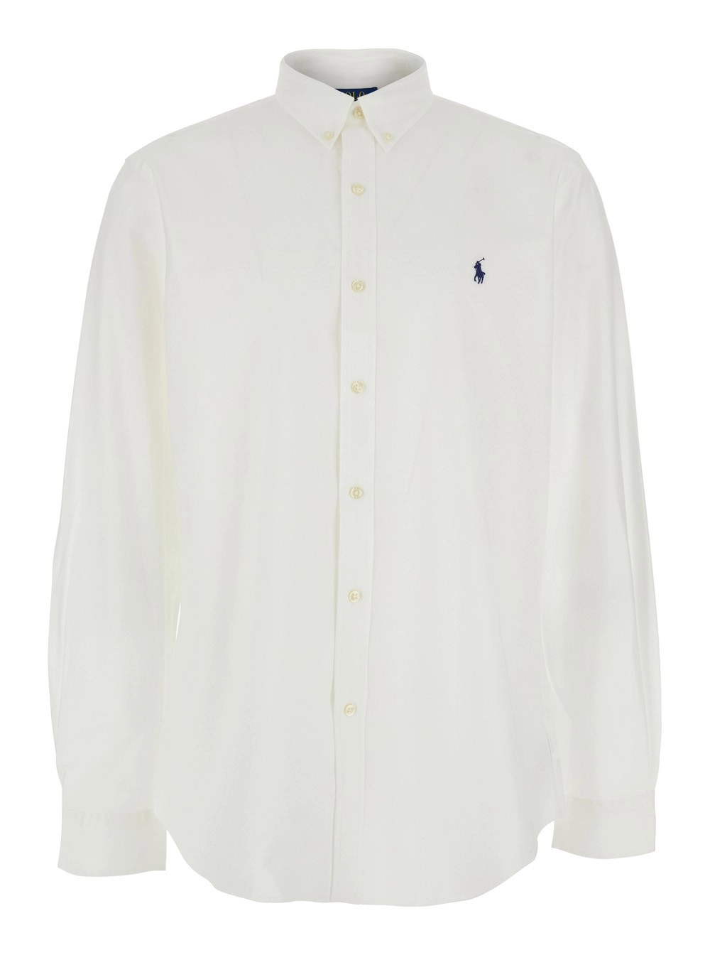 Polo Ralph Lauren Camicia 'Slim Fit' con colletto button-down e ricamo Cavallino sul Fronte in cotone stretch bianca uomo