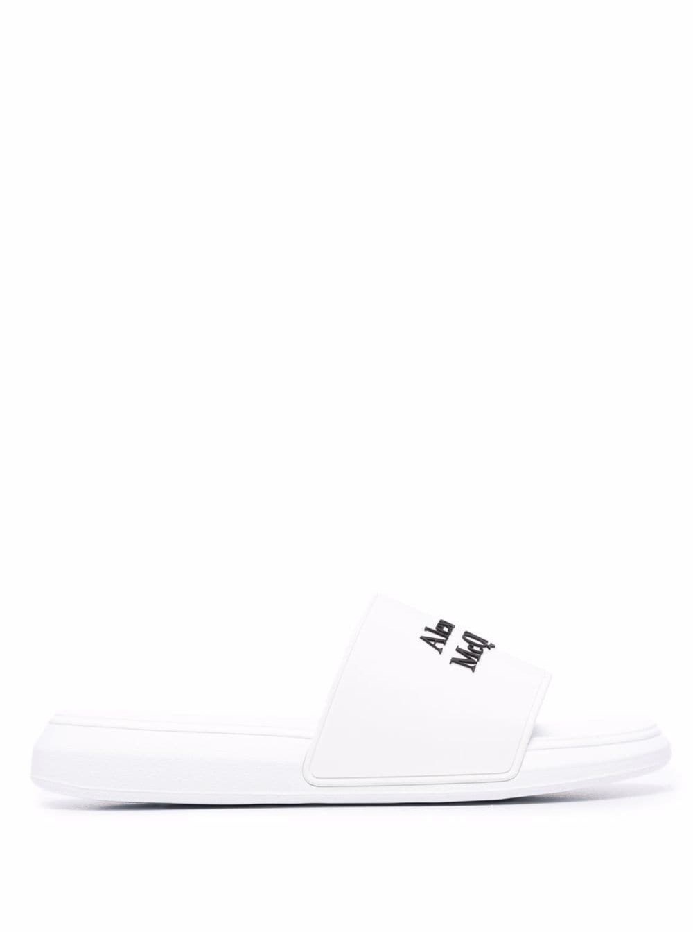 Alexander McQueen Pooll Slide in Gmma Bianca con Logo a Contrasto
