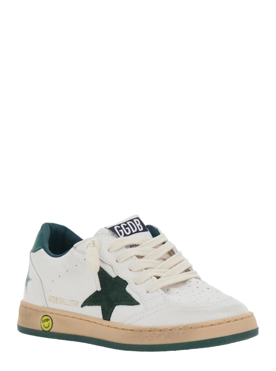 Golden goose kids Sneaker 'Ballstar' Low Top con Patch Stella sul Lato e Maxi Lettering sul Retro in Pelle Bianche Bambino, view 2