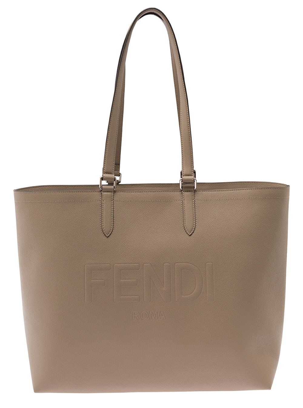 Fendi Borsa Shopper con Logo Impresso in Pelle Beige Uomo