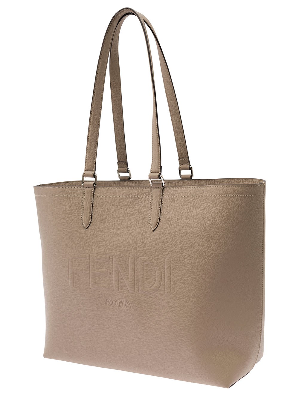 Fendi Borsa Shopper con Logo Impresso in Pelle Beige Uomo, view 2