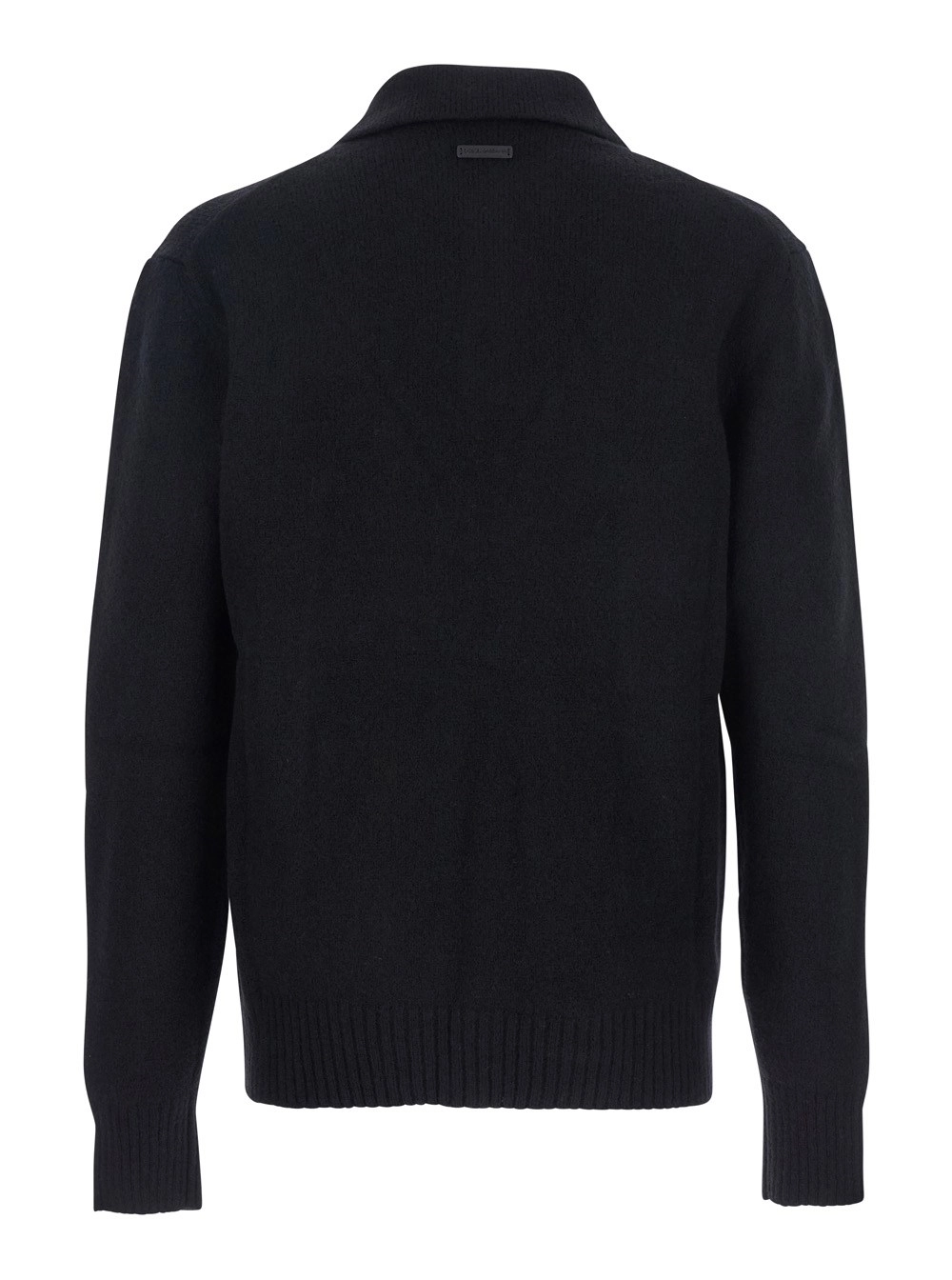 Dolce & Gabbana Maglione con Colletto Stile Polo e Patch Logo sul Retro in Lana Nero Uomo, view 2