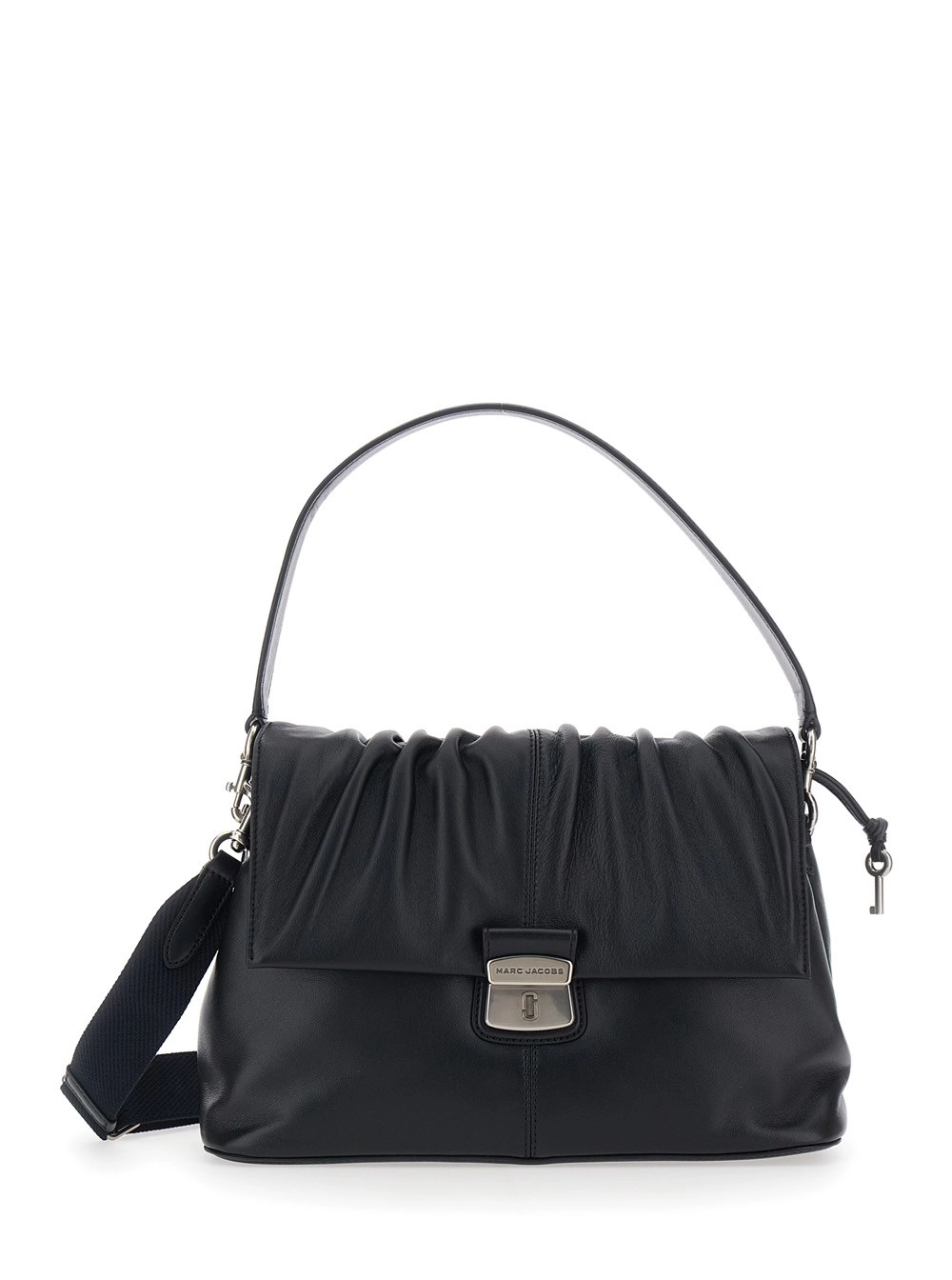 Marc Jacobs Borsa a Spalla 'The Messenger' con Design con Arricciature e Logo Lettering in Pelle Nera Donna