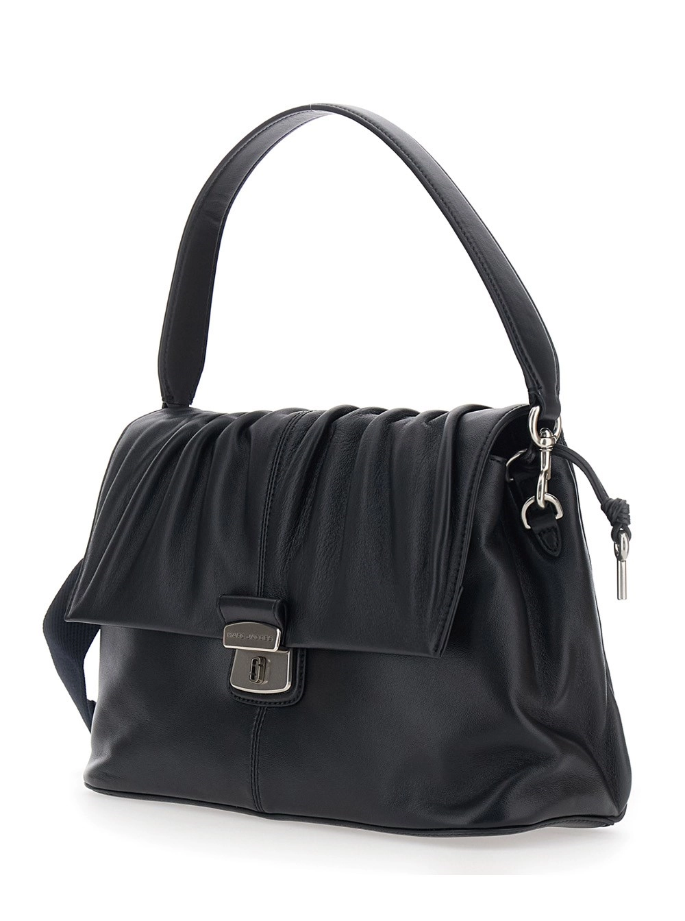 Marc Jacobs Borsa a Spalla 'The Messenger' con Design con Arricciature e Logo Lettering in Pelle Nera Donna, view 2