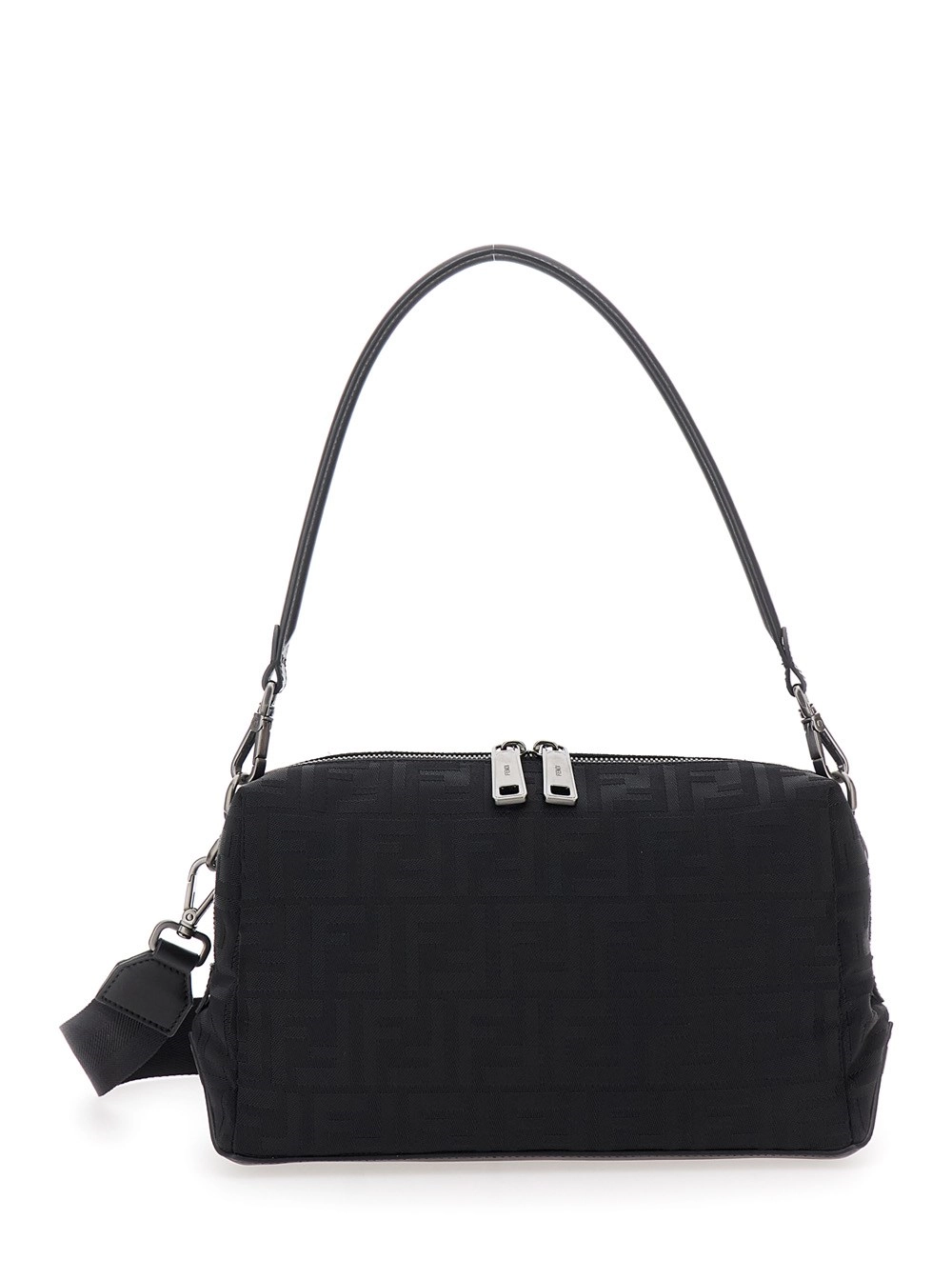Fendi Borsa a Spalla 'Lui Medium' con Motivo FF All-Over in Tessuto Tecnico Nera Uomo