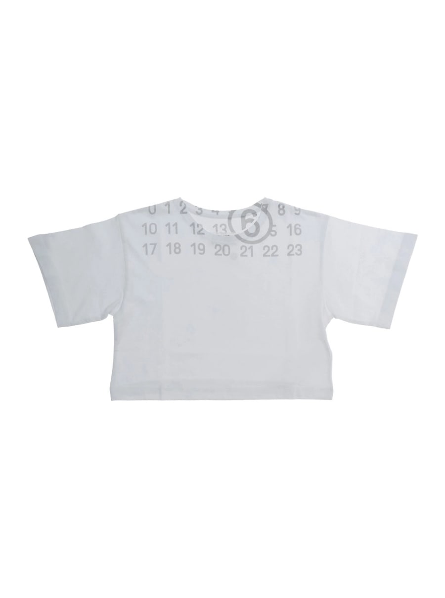 Mm6 maison margiela kids T-Shirt Girocollo con Logo Numerico sul Fronte in Cotone Bianca Bambino