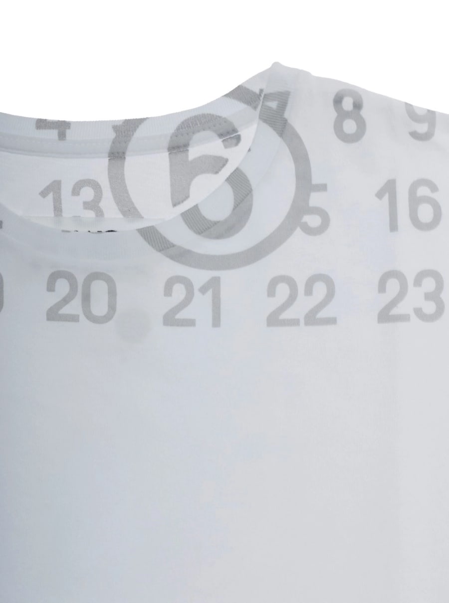 Mm6 maison margiela kids T-Shirt Girocollo con Logo Numerico sul Fronte in Cotone Bianca Bambino, view 3