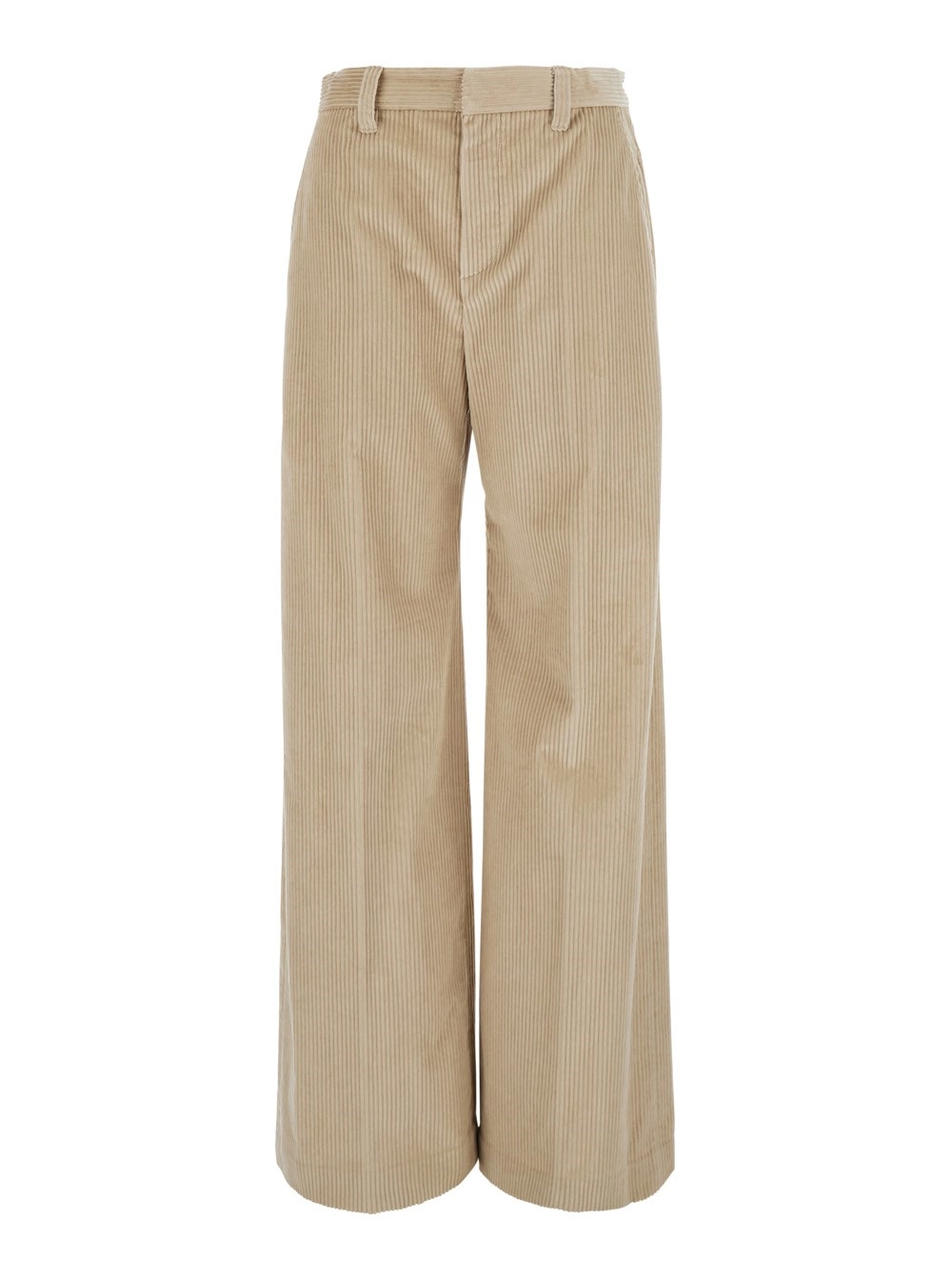 Brunello Cucinelli Pantaloni con passanti per cintura e dettaglio Monile sul passante in cotone a coste beige donna