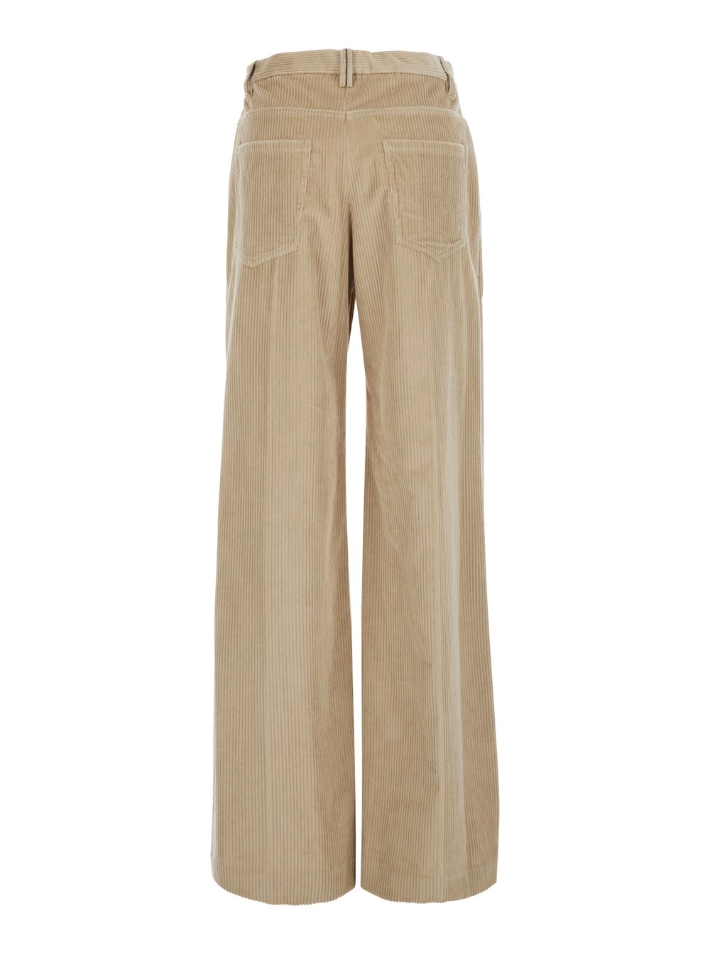 Brunello Cucinelli Pantaloni con passanti per cintura e dettaglio Monile sul passante in cotone a coste beige donna, view 2