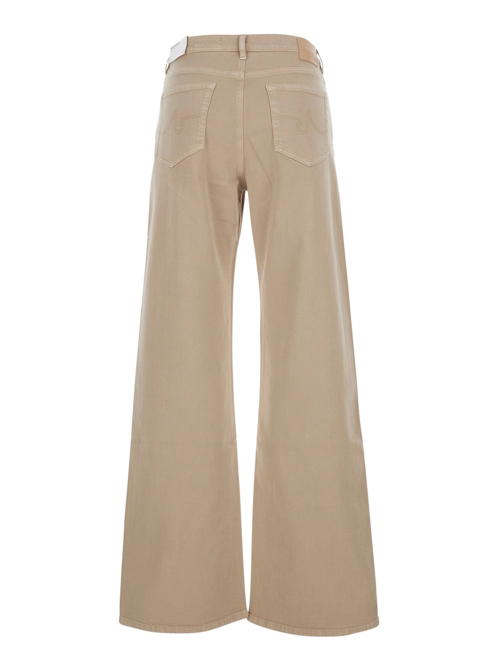 Ag jeans Jeans con patch logo sul retro e gamba ampia in denim beige donna, view 2