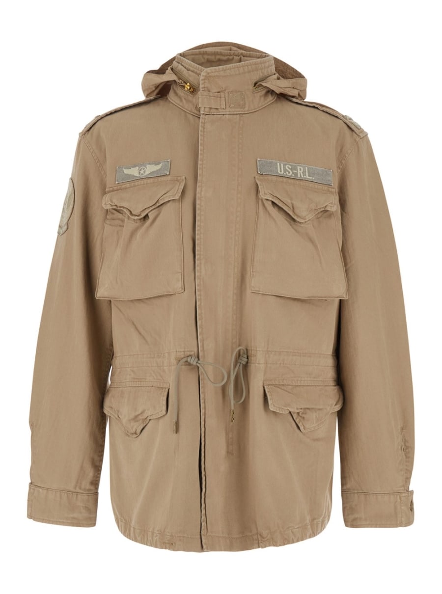Polo Ralph Lauren Giubbotto con cappuccio removibile e quattro tasche con patta sul fronte in cotone marrone uomo