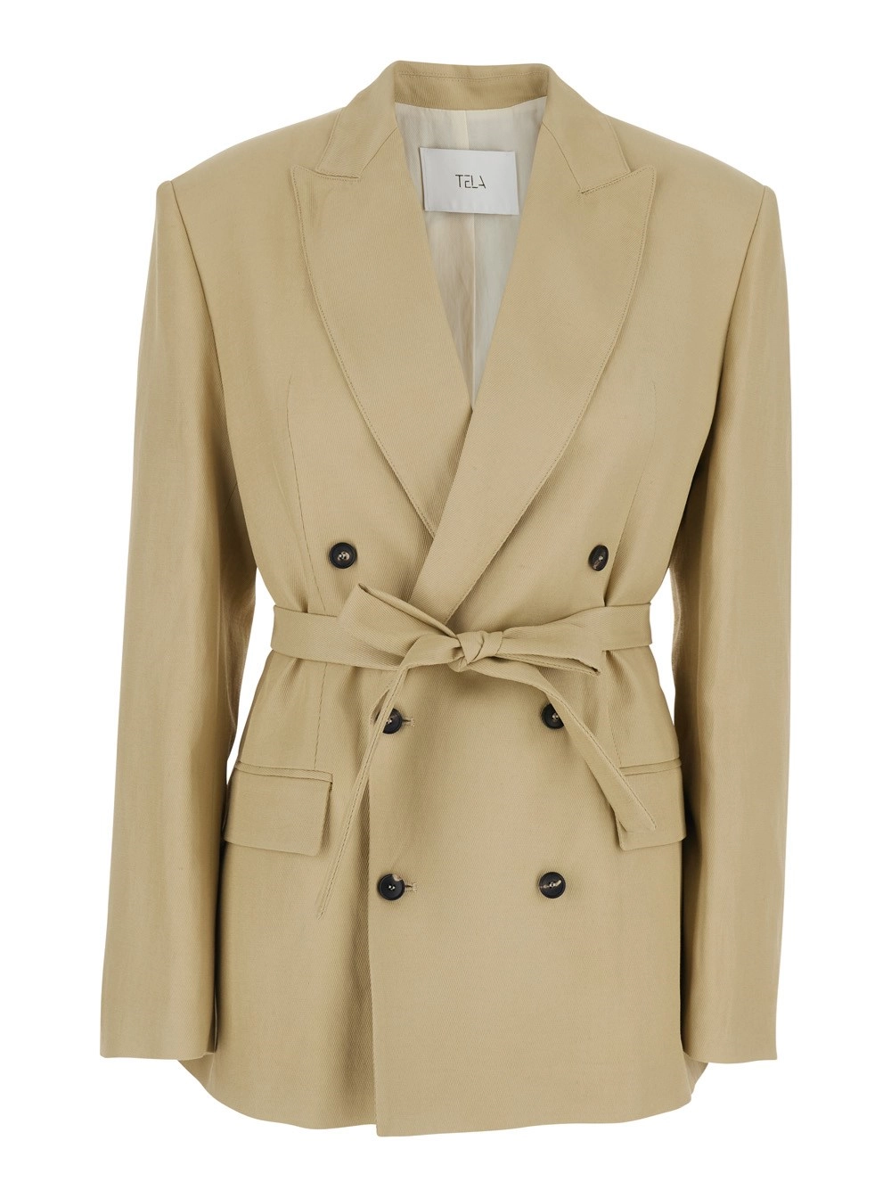 Tela Giacca doppiopetto con revers a lancia in tessuto tecnico beige donna