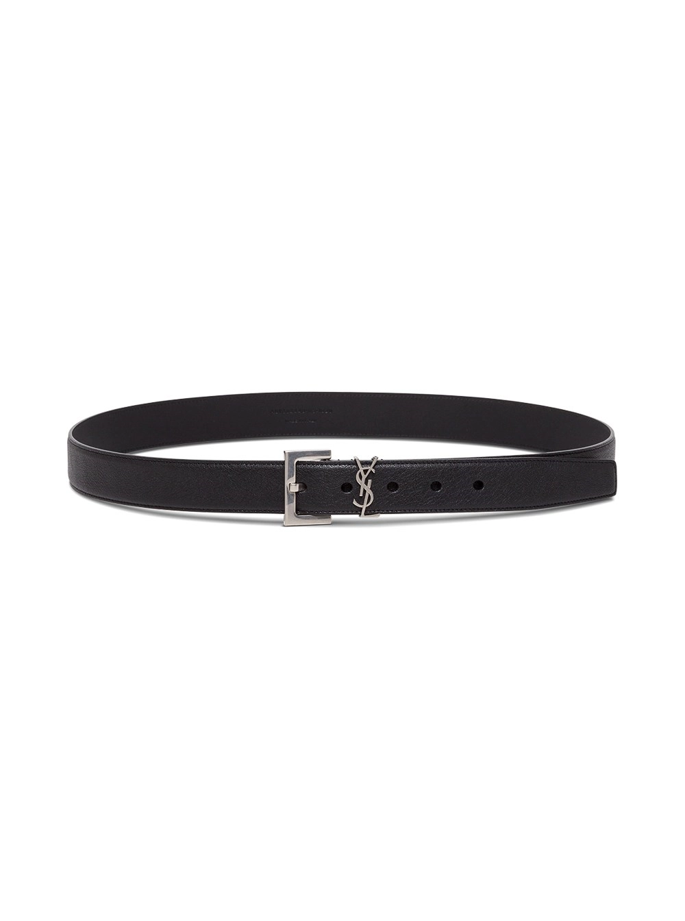 Saint Laurent Cintura 'YSL' in Pelle Nera con Fibbia Color Argento Uomo