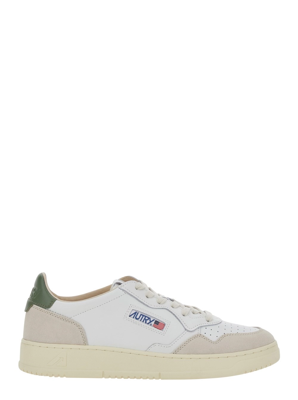 Autry Sneakers 'Medalist Low' con Talloncino a Contrasto in Pelle Bianche e Verdi Uomo