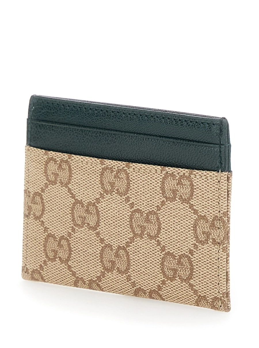 Gucci Portacarte con quattro slot per carte in tessuto GG e pelle beige uomo, view 2