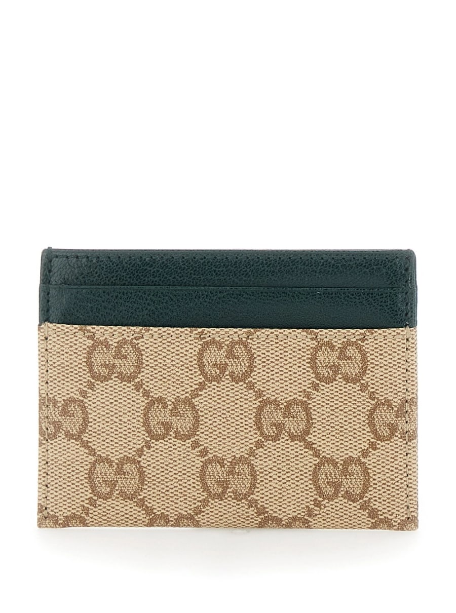 Gucci Portacarte con quattro slot per carte in tessuto GG e pelle beige uomo, view 3