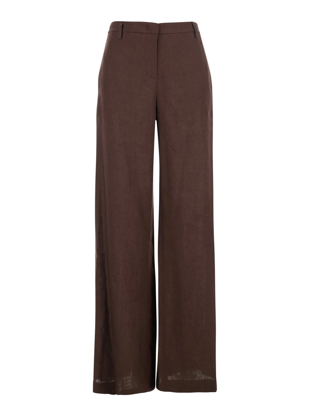 Leplain Pantalone a Gamba Larga in Lino Marrone Donna