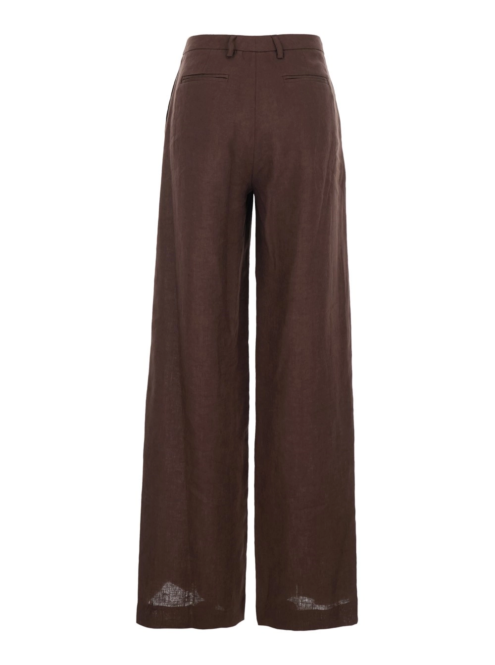 Leplain Pantalone a Gamba Larga in Lino Marrone Donna, view 2