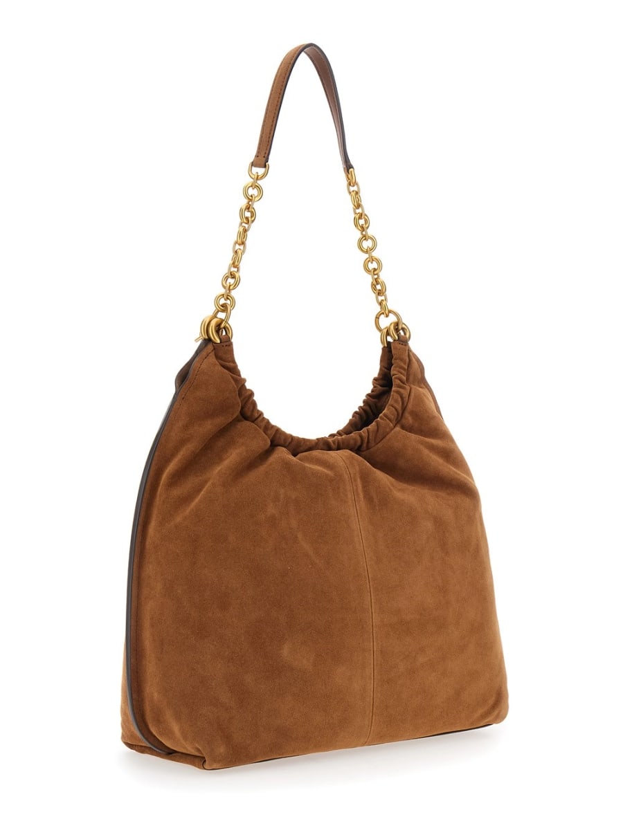 Michael michael kors Borsa a spalla 'Indie Grande' con tracolla con catena e placca logo sul fronte in pelle scamosciata marrone donna, view 3