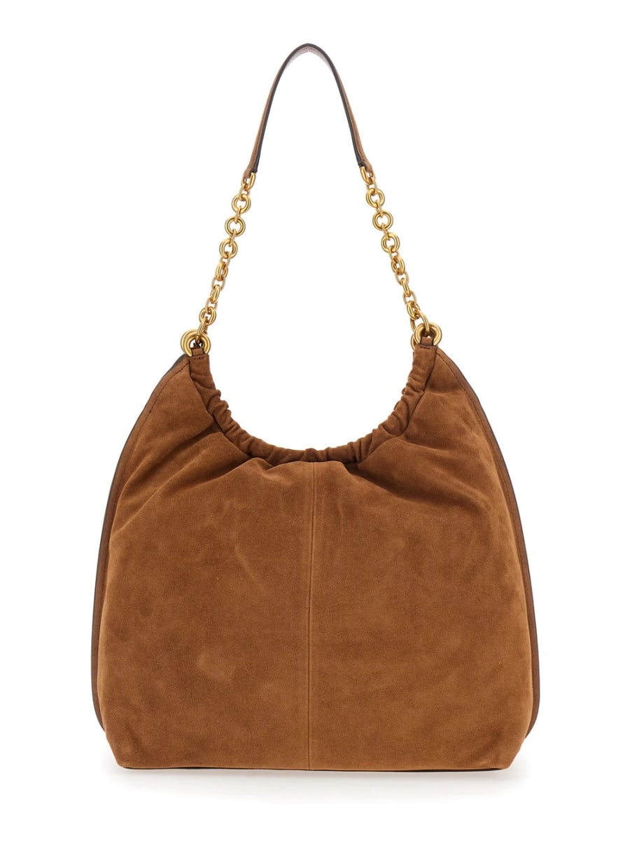 Michael michael kors Borsa a spalla 'Indie Grande' con tracolla con catena e placca logo sul fronte in pelle scamosciata marrone donna, view 4