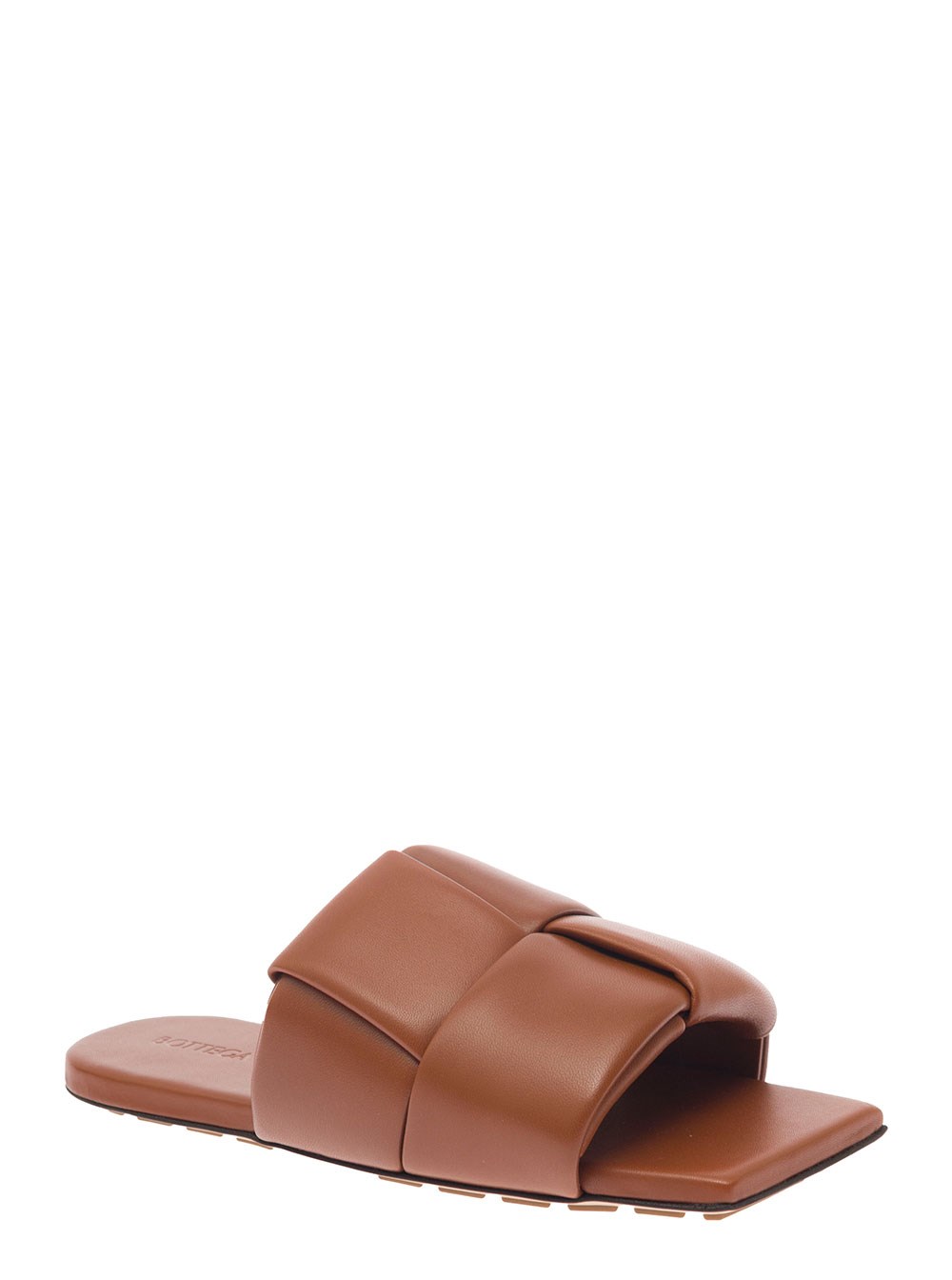 Bottega Veneta Mule Piatte con Fascia in Pelle Intrecciata Imbottita Color Marrone Donna, view 2