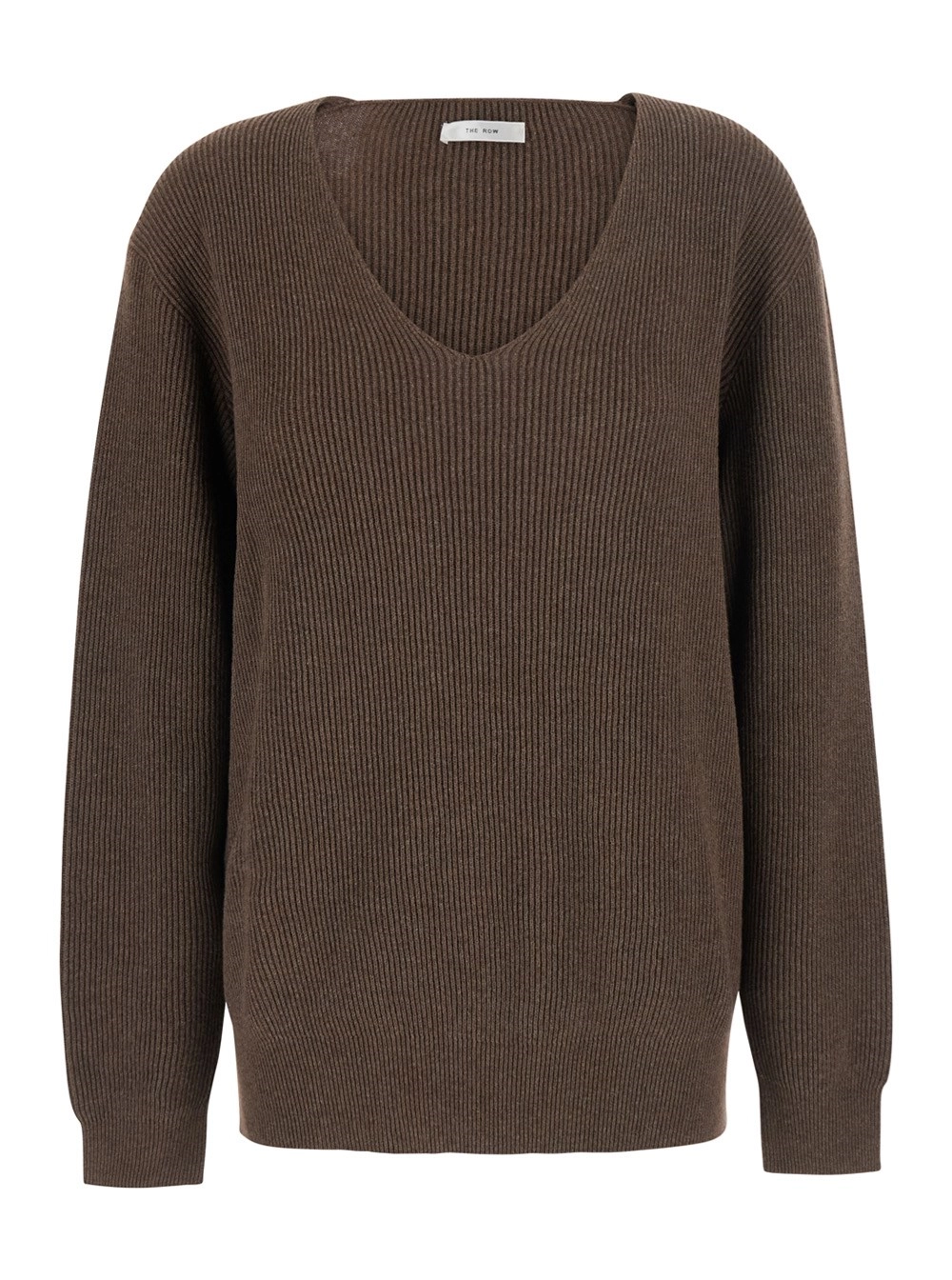 The Row Maglione 'Phef' con design a coste e scollo a V in cotone e Cashmere marrone Donna