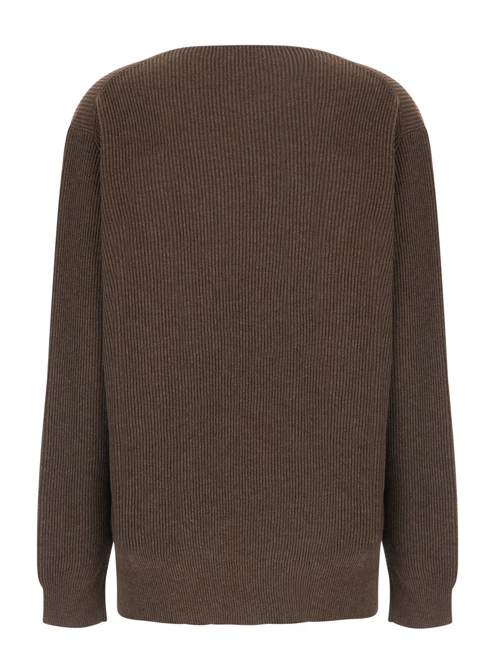 The Row Maglione 'Phef' con design a coste e scollo a V in cotone e Cashmere marrone Donna, view 2