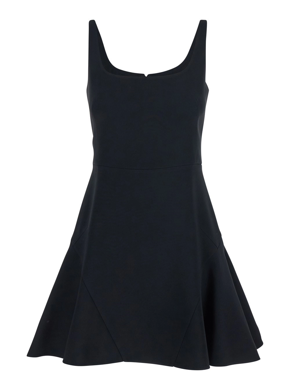 Givenchy Abito Mini Smanicato con Scollo Squadrato e Gonna Svasata in Misto Viscosa Stretch Nero Donna