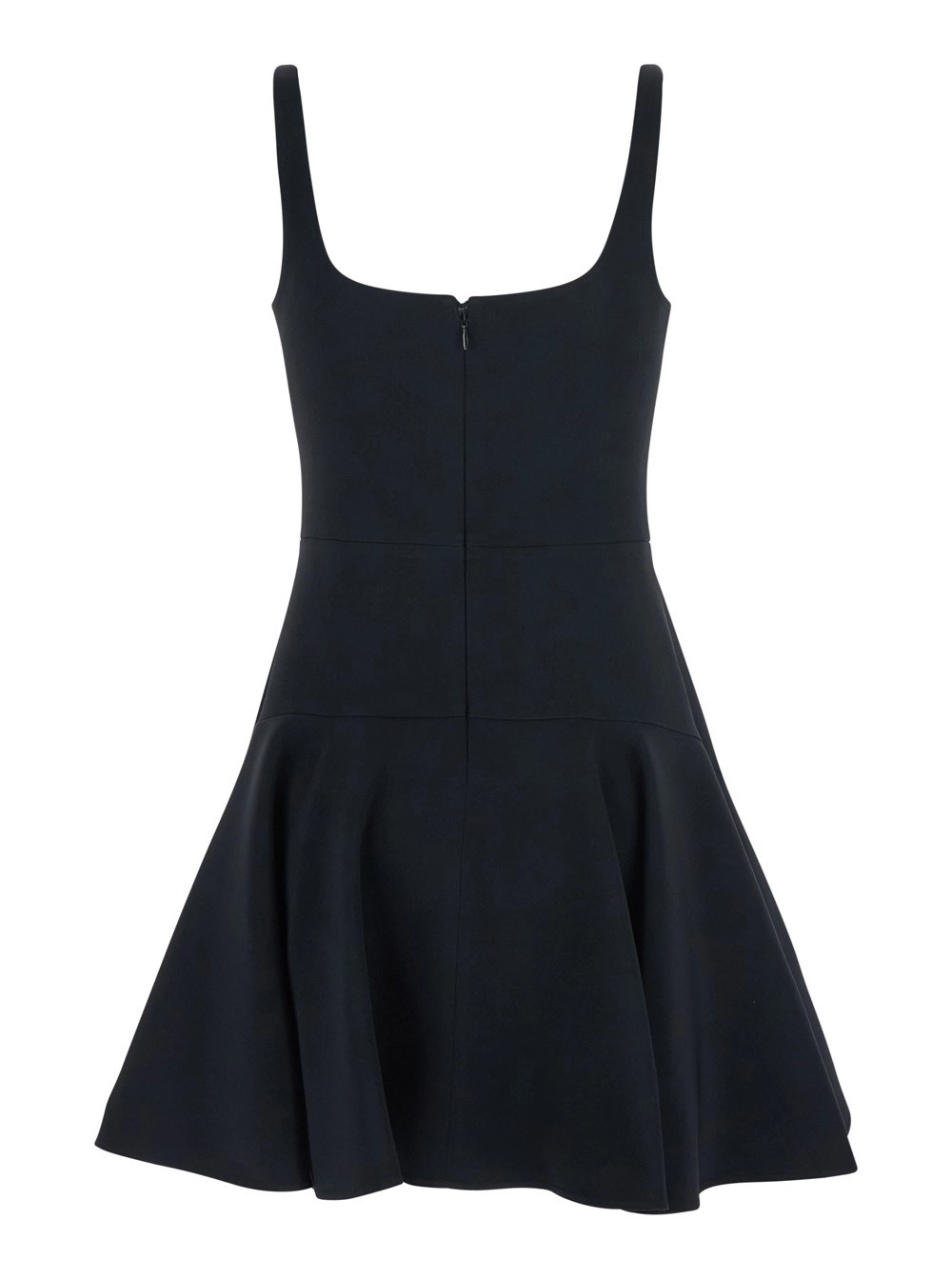 Givenchy Abito Mini Smanicato con Scollo Squadrato e Gonna Svasata in Misto Viscosa Stretch Nero Donna, view 2
