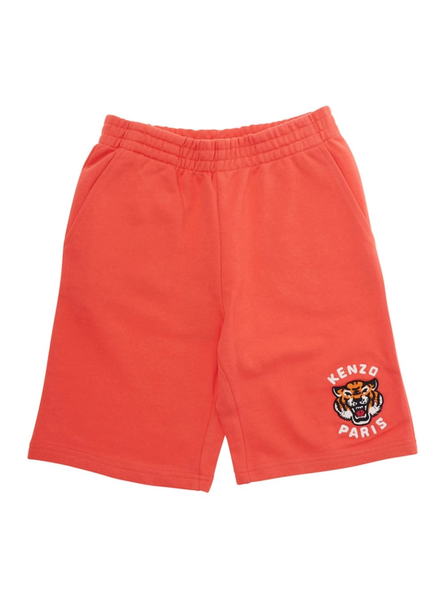 Kenzo kids Bermuda con Vita Elasticizzata e Logo sul Fronte in Cotone Rossi Bambino