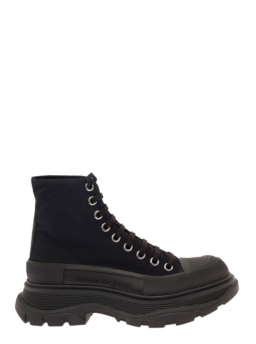 Alexander McQueen Sneaker 'Tread Slick' High Top con Suola Oversize in Cotone Nero Donna