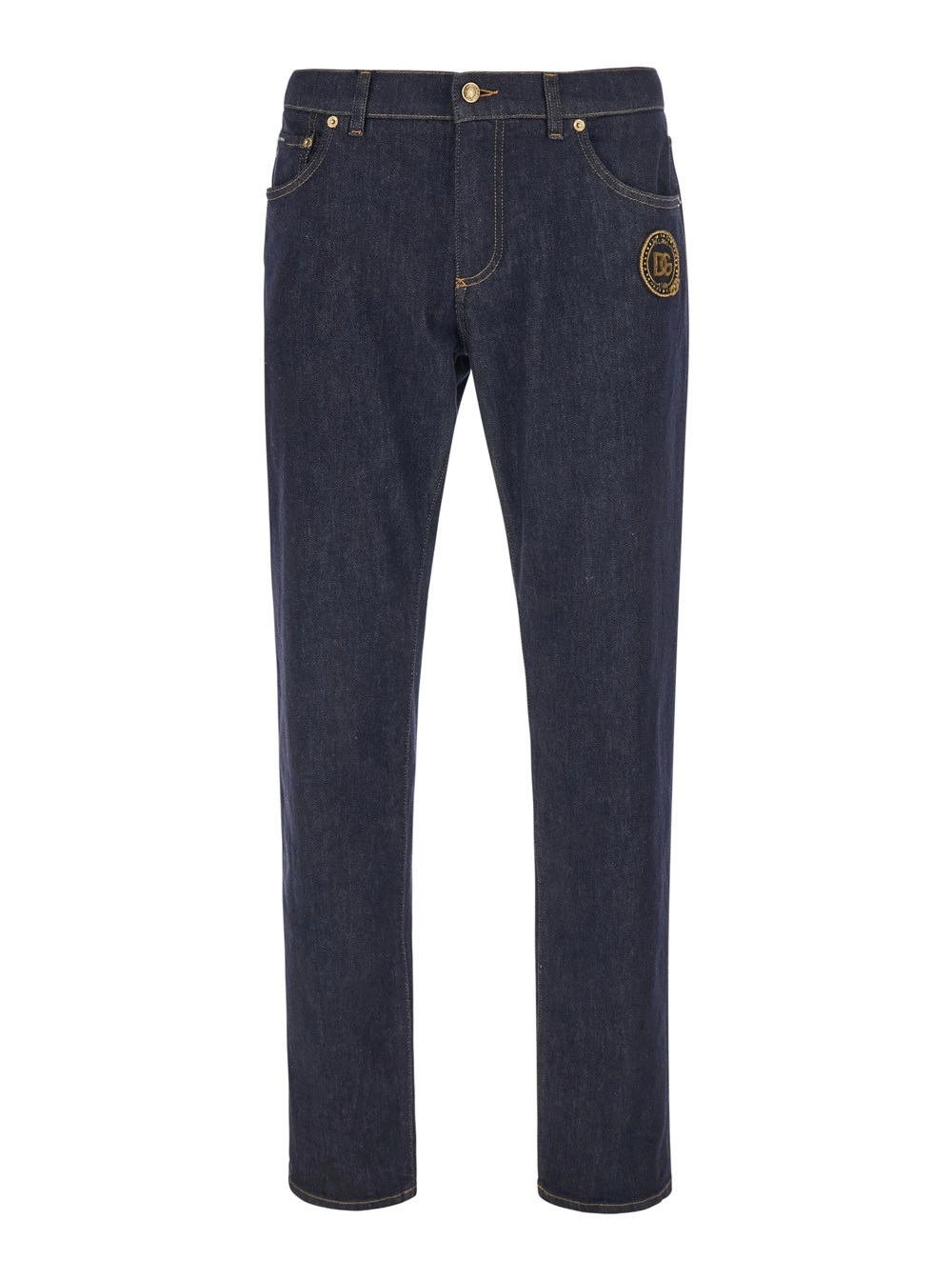 Dolce & Gabbana Jeans slim con logo ricamato sul fronte in denim blu Uomo
