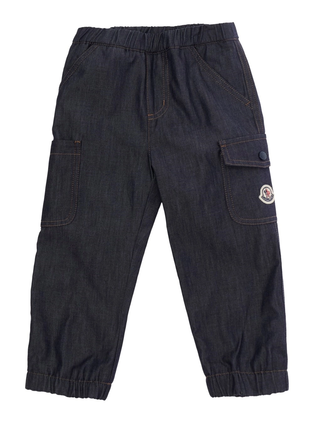 Moncler kids Pantaloni con tasche cargo e patch logo in cotone Blu baby