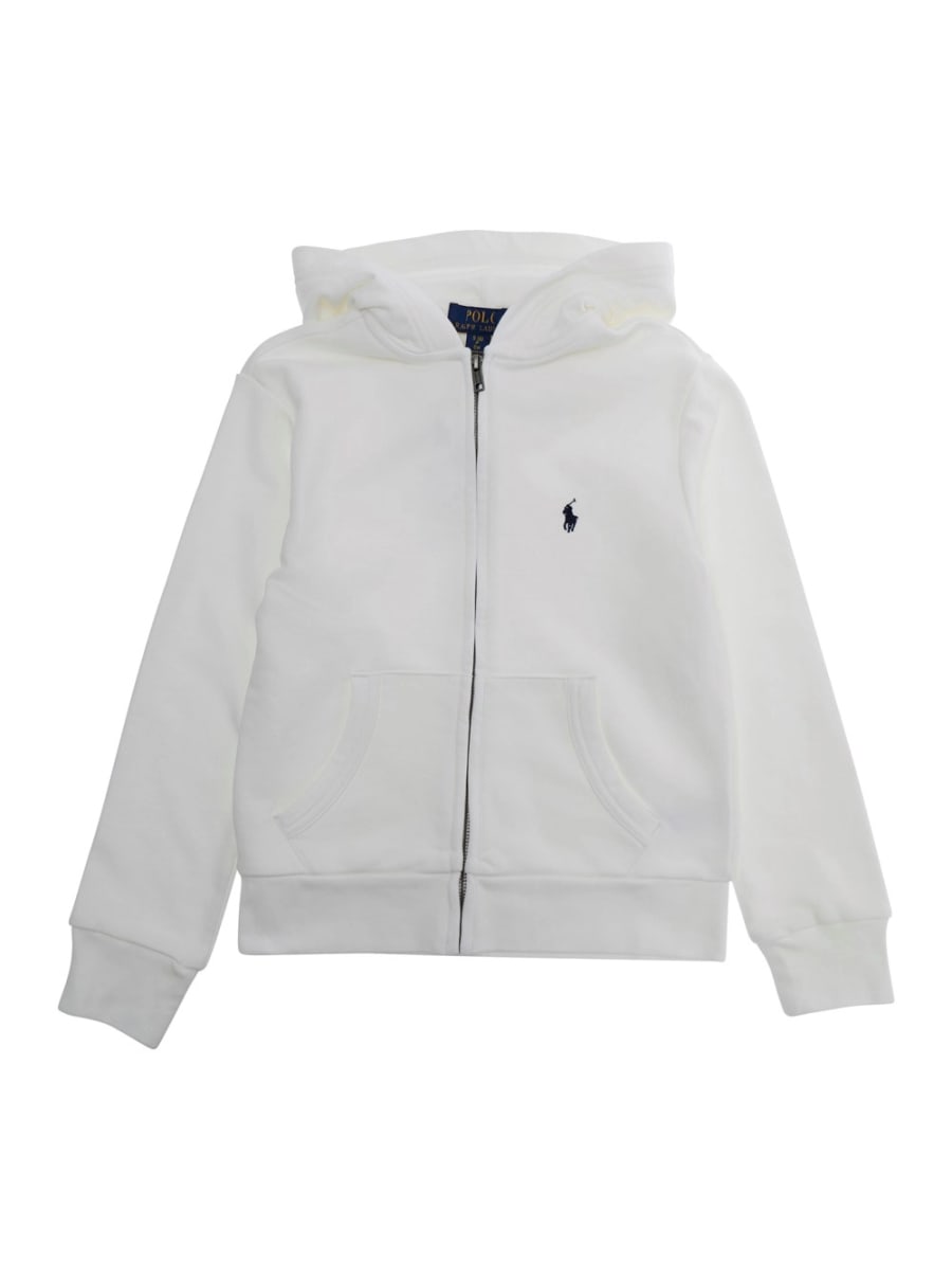 Polo ralph lauren kids Felpa bianca 'LS FZ HOOD-KNIT SHIRTS-SWEATSHIRT' con cappuccio e zip frontale - Cotone - Unisex